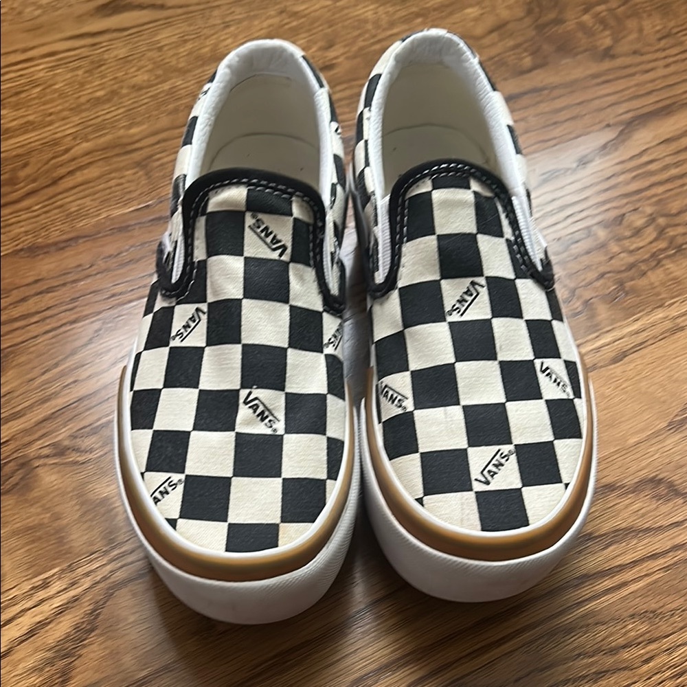 Vans Black and White Checkered Platform Slip-On Sneakers [womens 5.5]